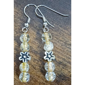 Handcrafted Yellow Crushed Glass Beaded Dangle Earrings Fashion Jewelry